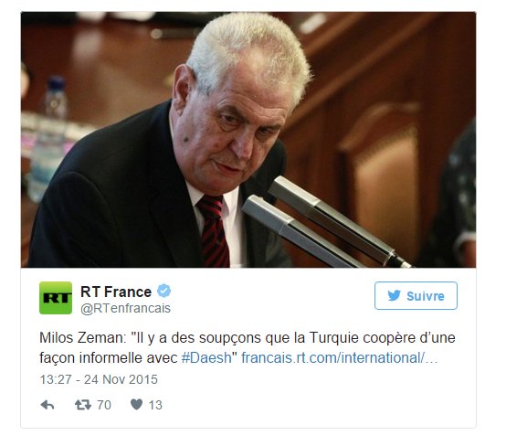 Tweet de Milos Zeman Président de la république Tchèque